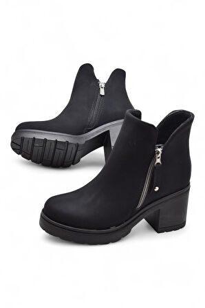 4559 Kadın Bot Ayakkabı Kaymaz Taban Fermuarlı Bağcıklı Günlük Kadın Bot