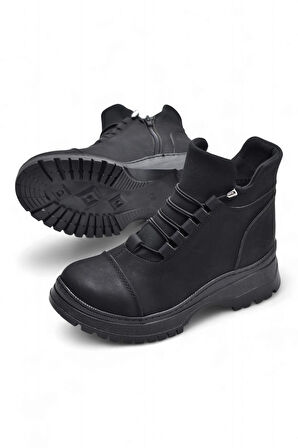 4561 Kadın Bot Ayakkabı Kaymaz Taban Fermuarlı Bağcıklı Günlük Kadın Bot