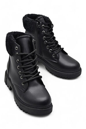 4562 Kadın Bot Ayakkabı Kaymaz Taban Fermuarlı Bağcıklı Günlük Kadın Bot