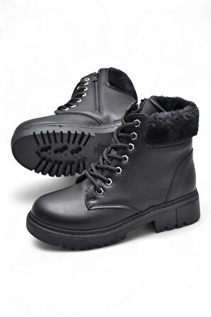 4562 Kadın Bot Ayakkabı Kaymaz Taban Fermuarlı Bağcıklı Günlük Kadın Bot