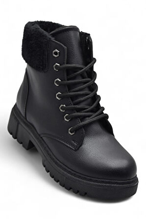 4562 Kadın Bot Ayakkabı Kaymaz Taban Fermuarlı Bağcıklı Günlük Kadın Bot
