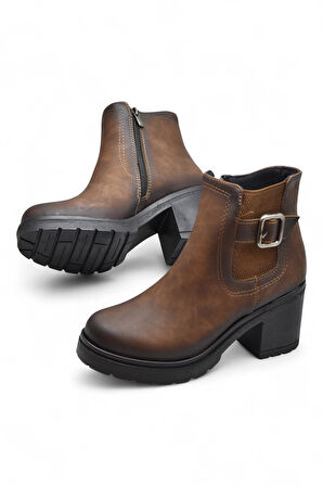 4563 Kadın Bot Ayakkabı Kaymaz Taban Fermuarlı Bağcıklı Günlük Kadın Bot
