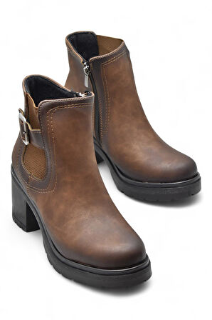 4563 Kadın Bot Ayakkabı Kaymaz Taban Fermuarlı Bağcıklı Günlük Kadın Bot
