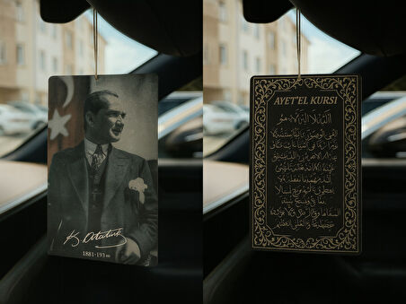 Atatürk ve Ayetel Kürsi - İkili Oto Kokusu - Dekoratif Araç Kokusu ve Aksesuarı