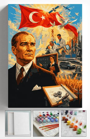 Sayılarla Boyama Seti Numaralı Tuval Fırça Boya Askı Aparatı Dahil Set 40x50 Cm - ATATÜRK DEVRİMİ