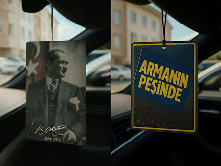 Atatürk ve Sarı Lacivert Armanın Peşinde - İkili Oto Kokusu - Dekoratif Araç Kokusu ve Aksesuarı