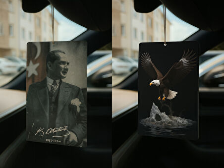 Atatürk ve Kartal - İkili Oto Kokusu - Dekoratif Araç Kokusu ve Aksesuarı