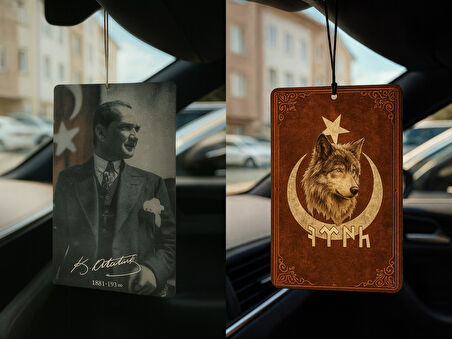Atatürk ve Göktürk Türk Kurt - İkili Oto Kokusu - Dekoratif Araç Kokusu ve Aksesuarı