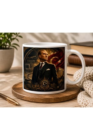 Atatürk Serisi | En Büyük Eserim Cumhuriyettir | Atatürk Temalı Çift Taraflı Baskılı Seramik Kupa | 300 ML