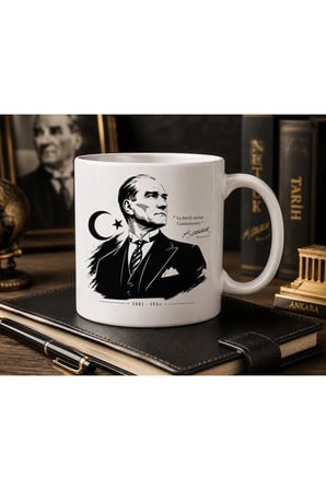 Atatürk Serisi | En Büyük Eserim Cumhuriyettir | Atatürk Portreli Çift Taraflı Baskılı Seramik Kupa | 300 ML