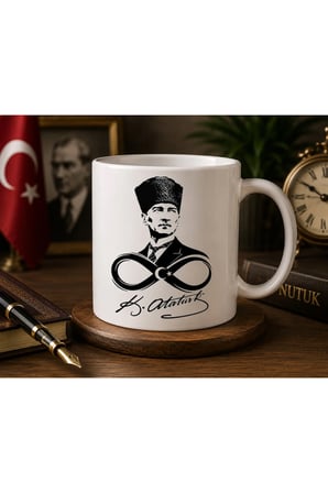 Atatürk Serisi | “Bir lider, bir miras, sonsuz bir iz.” | Atatürk Portreli Çift Taraflı Baskılı Seramik Kupa | 300 ML