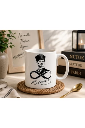 Atatürk Serisi | “Bir lider, bir miras, sonsuz bir iz.” | Atatürk Portreli Çift Taraflı Baskılı Seramik Kupa | 300 ML