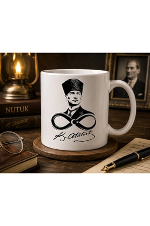 Atatürk Serisi | “Bir lider, bir miras, sonsuz bir iz.” | Atatürk Portreli Çift Taraflı Baskılı Seramik Kupa | 300 ML