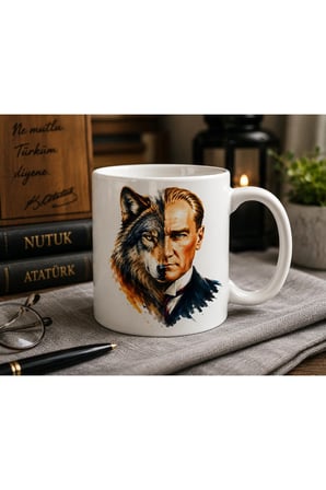 Atatürk Serisi | Bozkurt’un İzinde | Atatürk & Bozkurt Temalı Çift Taraflı Baskılı Seramik Kupa | 300 ML
