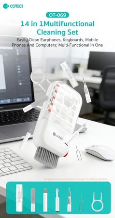 Premium COTECi 14'ü 1 Arada Klavye Telefon Kulaklık Laptop Temizlik Kiti Masa Pratik Hediye