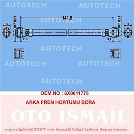 Autotech TVB11 Arka Fren Hortumu Bora 6X0611775