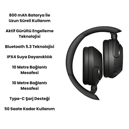 Kablosuz Bluetooth 5.3 Kulak Üstü Kulaklık | Aktif Gürültü Engelleme, Ekstra Bass, 50 Saat Pil Ömrü, Mikrofonlu