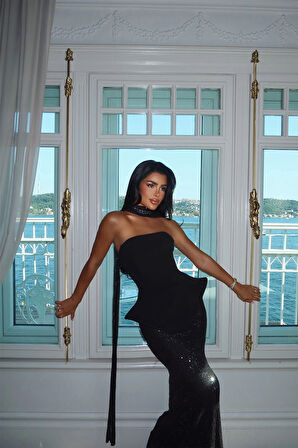 Siyah Viona Etek Üst Takım Abiye ATE-2709