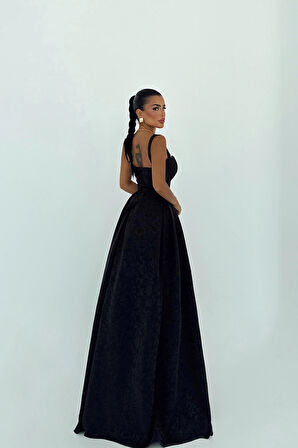 Siyah Lidia Uzun Abiye Elbise ATE-3006