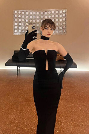  Liana Siyah Tasarım Elbise ATE7330