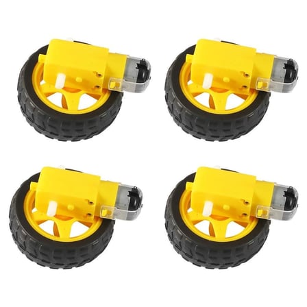3-6V Redüktürlü Arduino Uyumlu DC Sarı Motor ve Tekerlek Seti - 4 Adet Motor+Teker