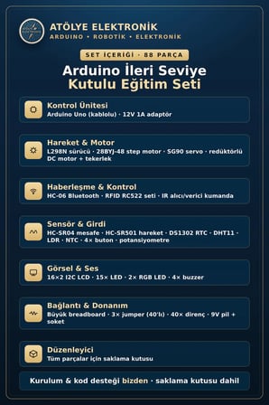 Arduino İleri Seviye Kutulu Eğitim Seti - 88 Parça