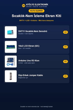 Arduino Sıcaklık-Nem Ölçer Proje Kiti | DHT11+LCD | STEM Kodlama + Türkçe Döküman