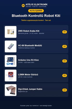 Bluetooth Kontrollü Robot Kiti - Tam Set (Arduino + Motor Sürücü Dahil) - Jumper Kablo Hediyeli