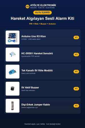 Hareket Algılayan Sesli Uyarı Kiti (PIR + Röle + Buzzer + Arduino) - Jumper Kablo Hediyeli