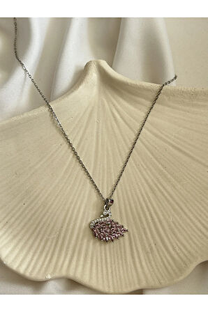 Pembe Zirkon Kuğu Kolye