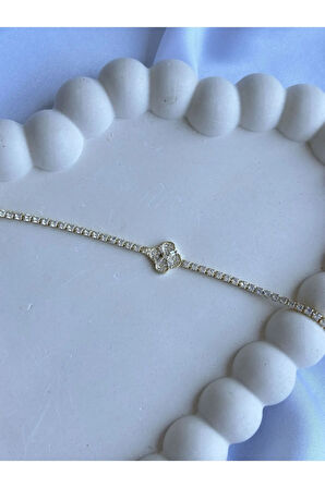 Zirkon Yonca Detay Su Yolu Bileklik