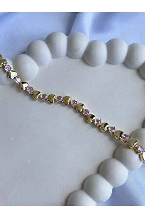 Pembe Zirkon Detaylı Bileklik