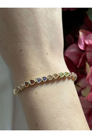 Renkli Zirkon Taşlı Gold Bileklik