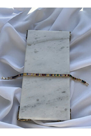 Renkli Zirkon Taşlı Gold Bileklik