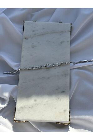 Dikdörtgen Baget Taş Detay Gümüş Bileklik