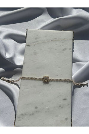 Baget Taş Detaylı Gold Bileklik