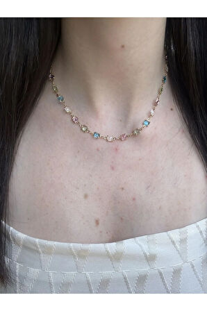 Renkli Zirkon Taş Kolye