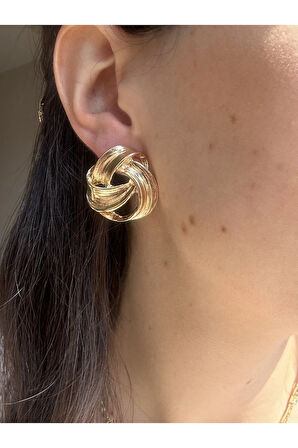 Geometrik Tasarım Gold Küpe