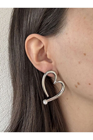 İnci Detaylı Kalp Küpe