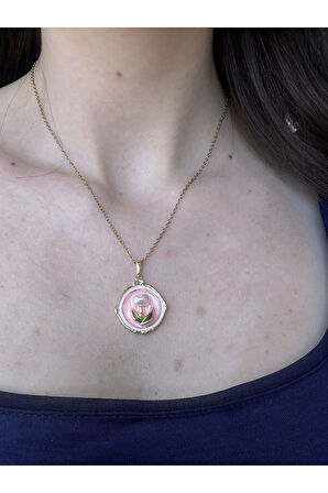 Pembe Çiçek Pinterest Kolye