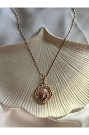 Pembe Çiçek Pinterest Kolye