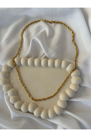 İşlemeli Gold Zincir Kolye