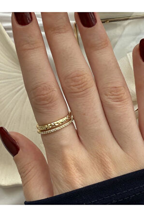Çift Sıra Gold Yüzük