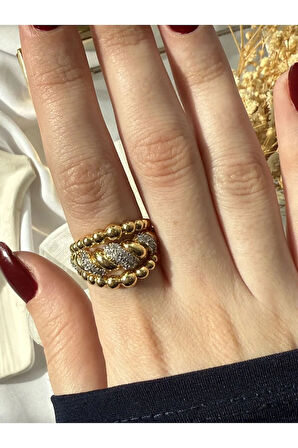 Taşlı Burgulu Gold Yüzük