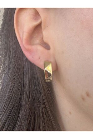 Bombeli Geometrik Çelik Küpe