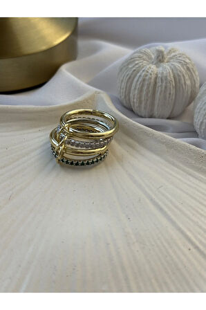 Yeşil Zirkon Detaylı Çoklu Yüzük