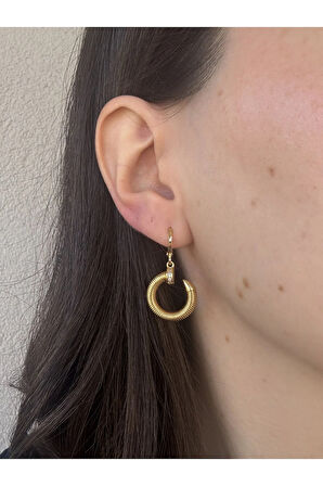 Yarım Tur Gold Küpe