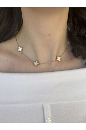 Beyaz Mineli Yonca Kolye