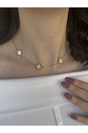 Beyaz Mineli Yonca Kolye