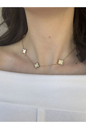 Beyaz Mineli Yonca Kolye